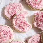 A pile of Sourdough Lofthouse Cookies on a tray.