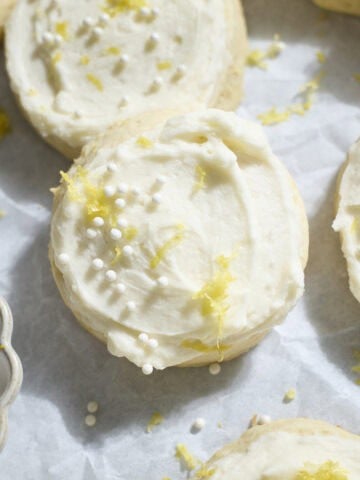 Sourdough Discard Lemon Sugar Cookies on white parchment paper.