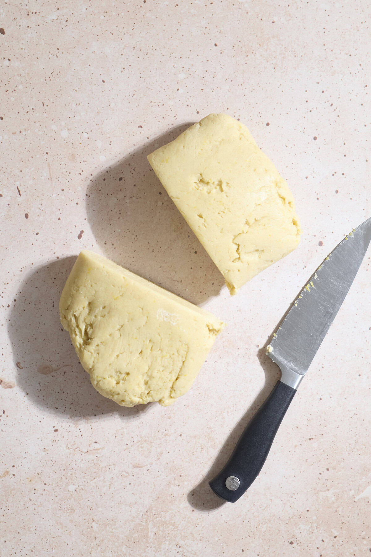 Dough divided in half.