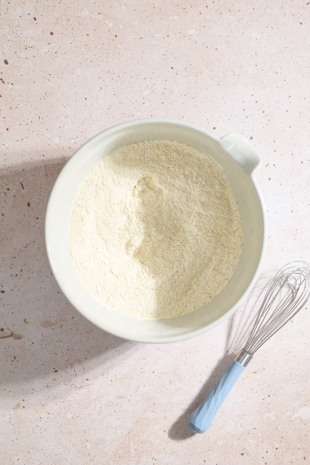 Dry ingredients in a mixing bowl.