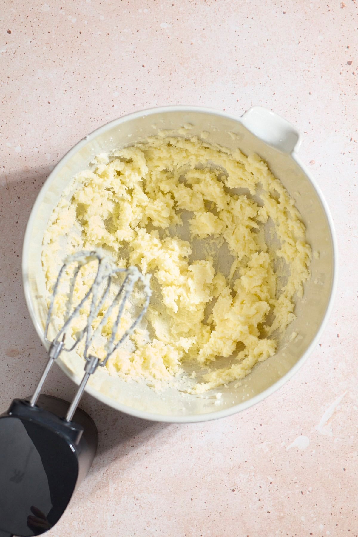 Creamed butter and sugar in a large mixing bowl.