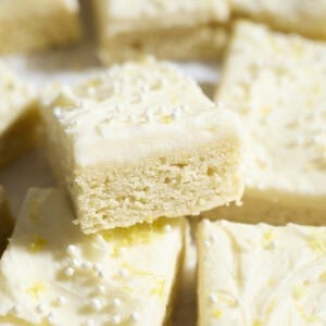 A sliced Sourdough Discard Lemon Cookie Bar.