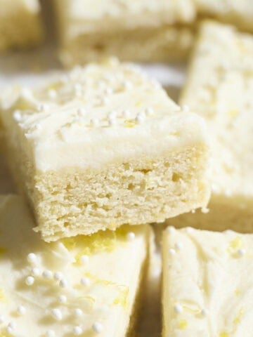 A sliced Sourdough Discard Lemon Cookie Bar.