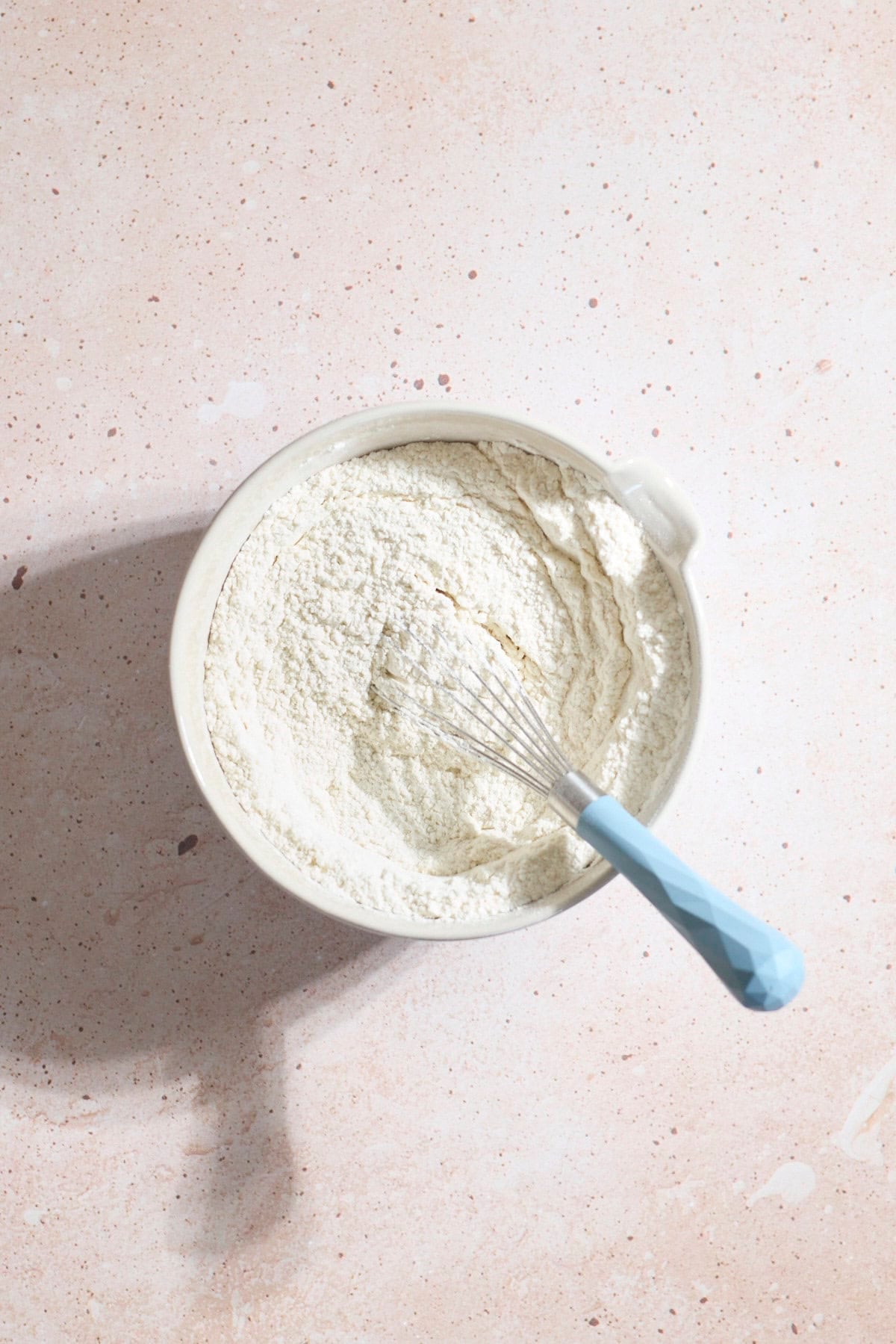 Dry ingredients in a mixing bowl.