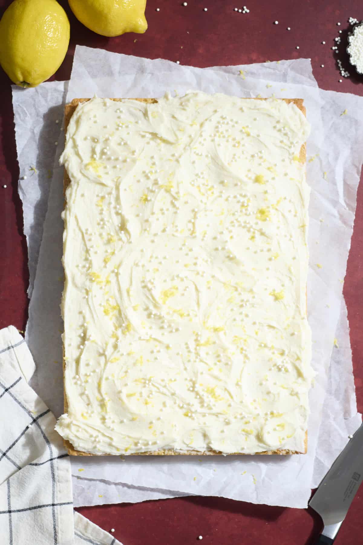Frosting spread on top of the cookie bars.