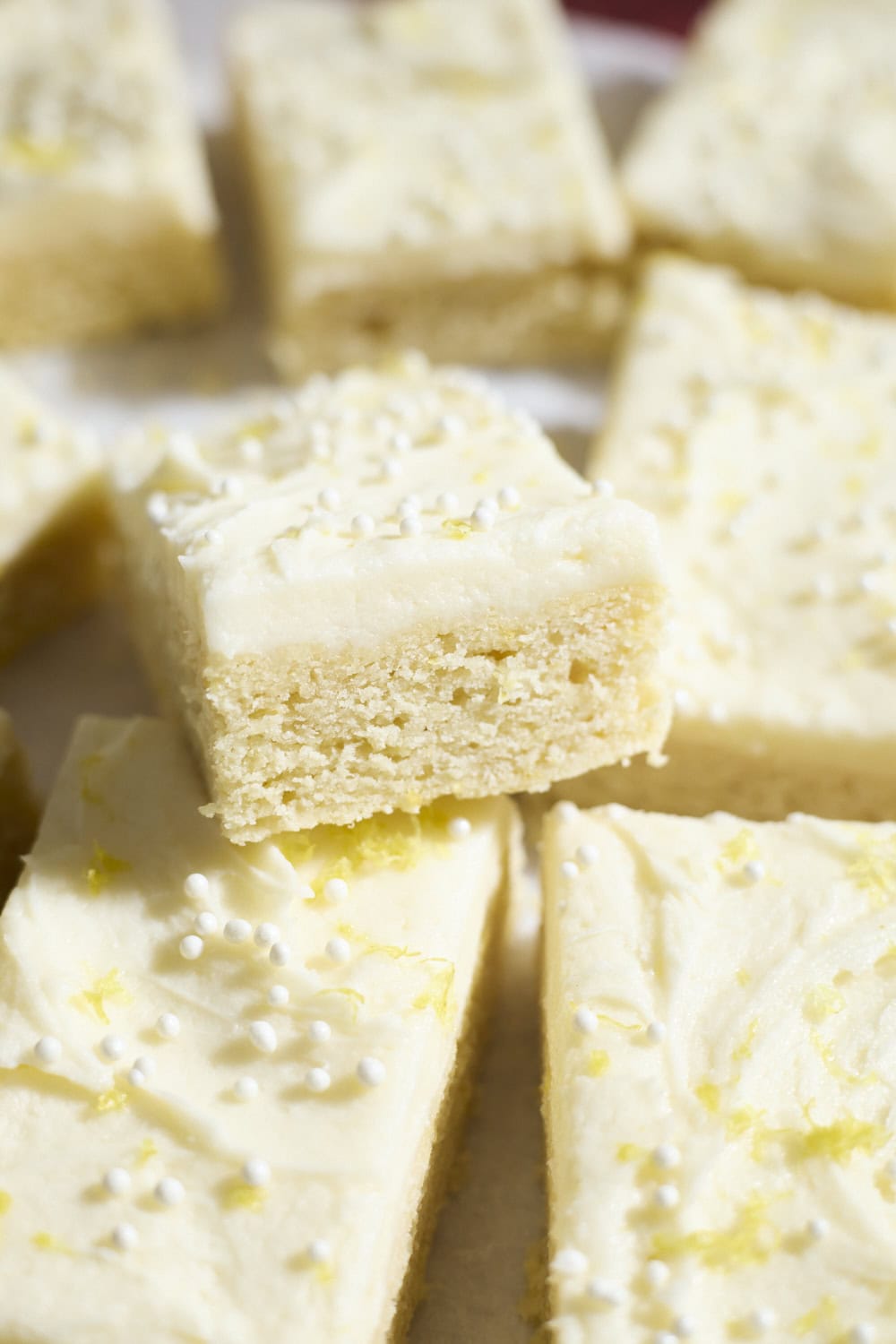 A sliced Sourdough Discard Lemon Cookie Bar.