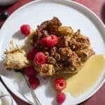 Sourdough French Toast Casserole on a white plate.