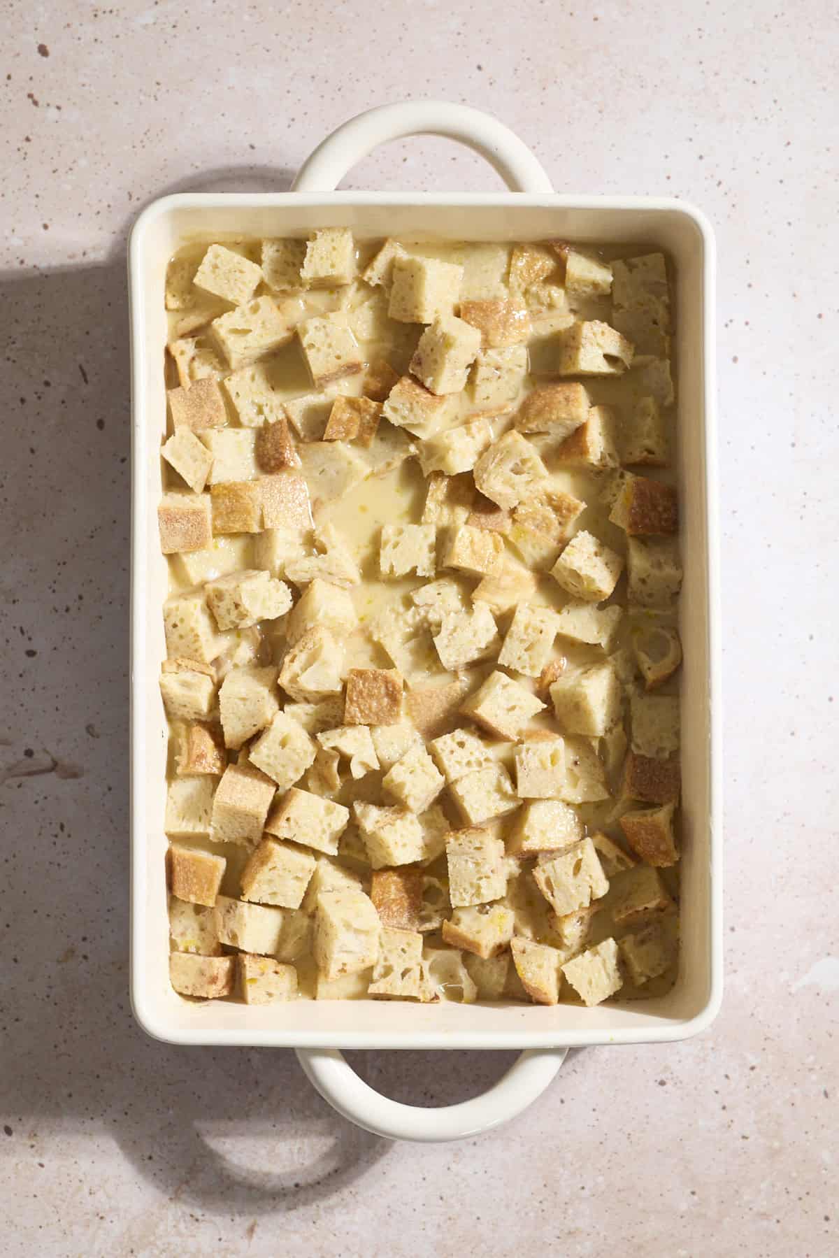 Egg mixture poured over the bread.