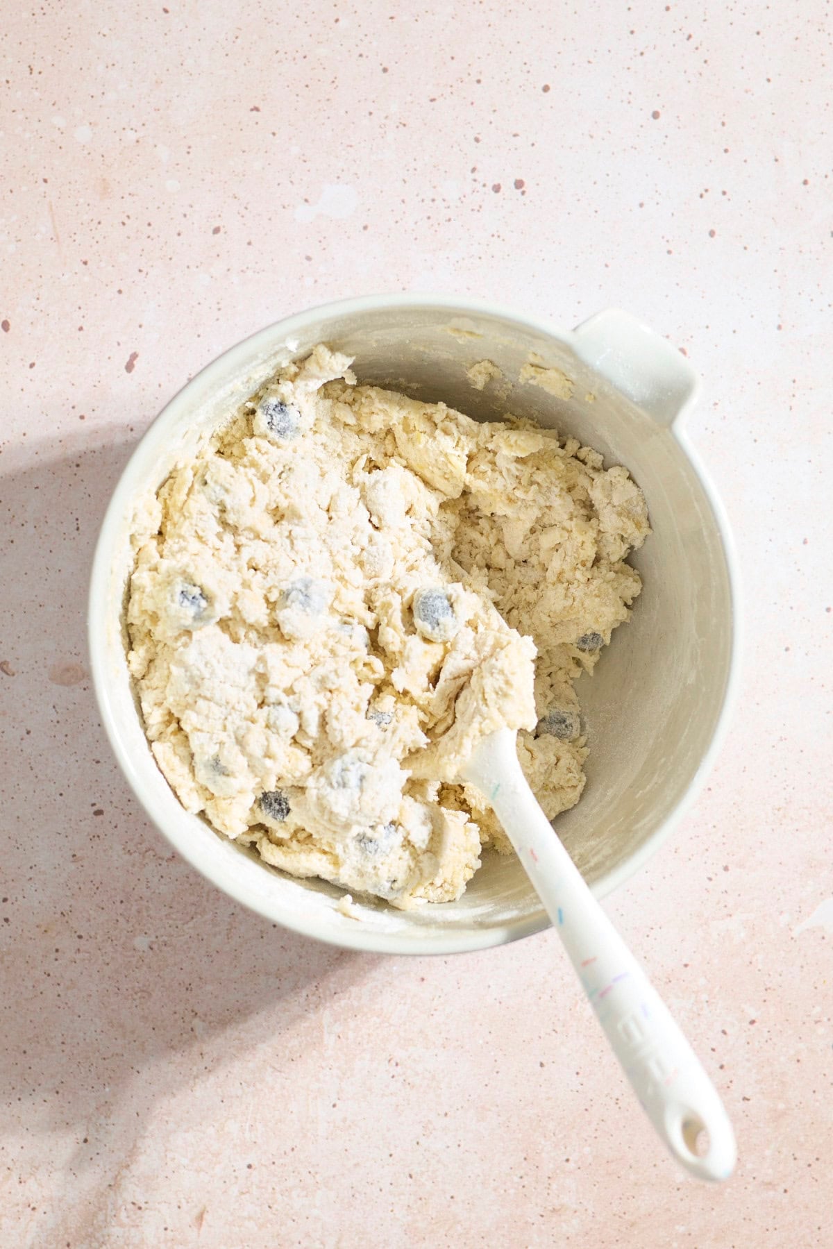 Rough dough in a large mixing bowl.