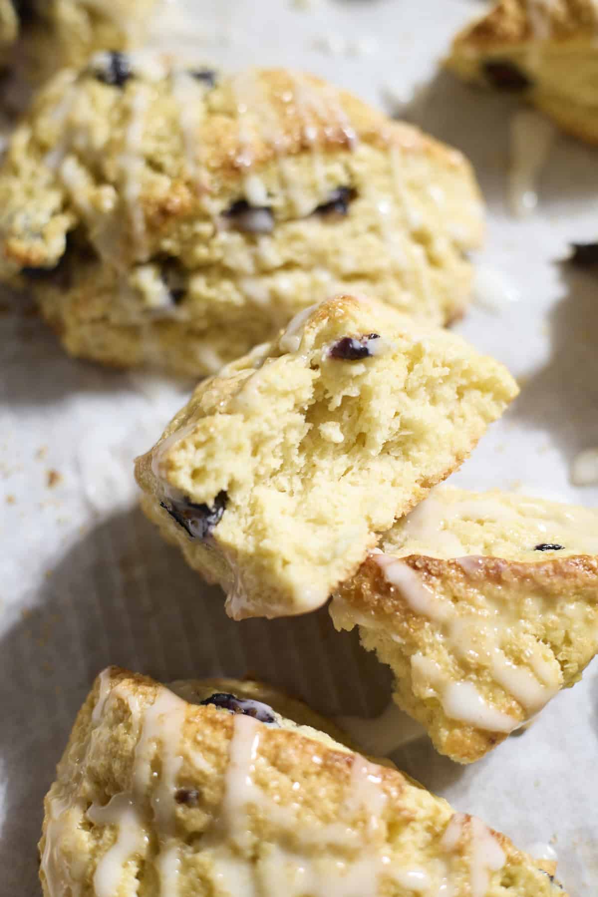 The interior of a Sourdough Lemon Blueberry Scone.