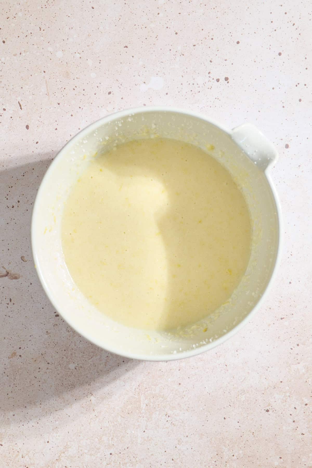 Wet ingredients in a mixing bowl.