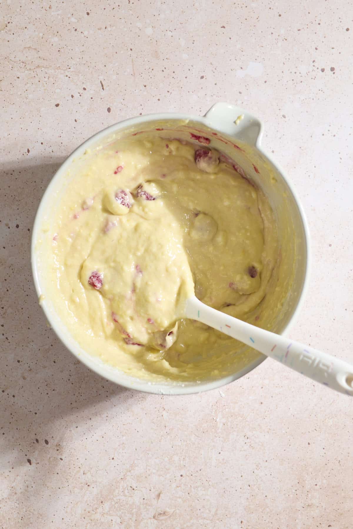 Batter mixed in a mixing bowl.