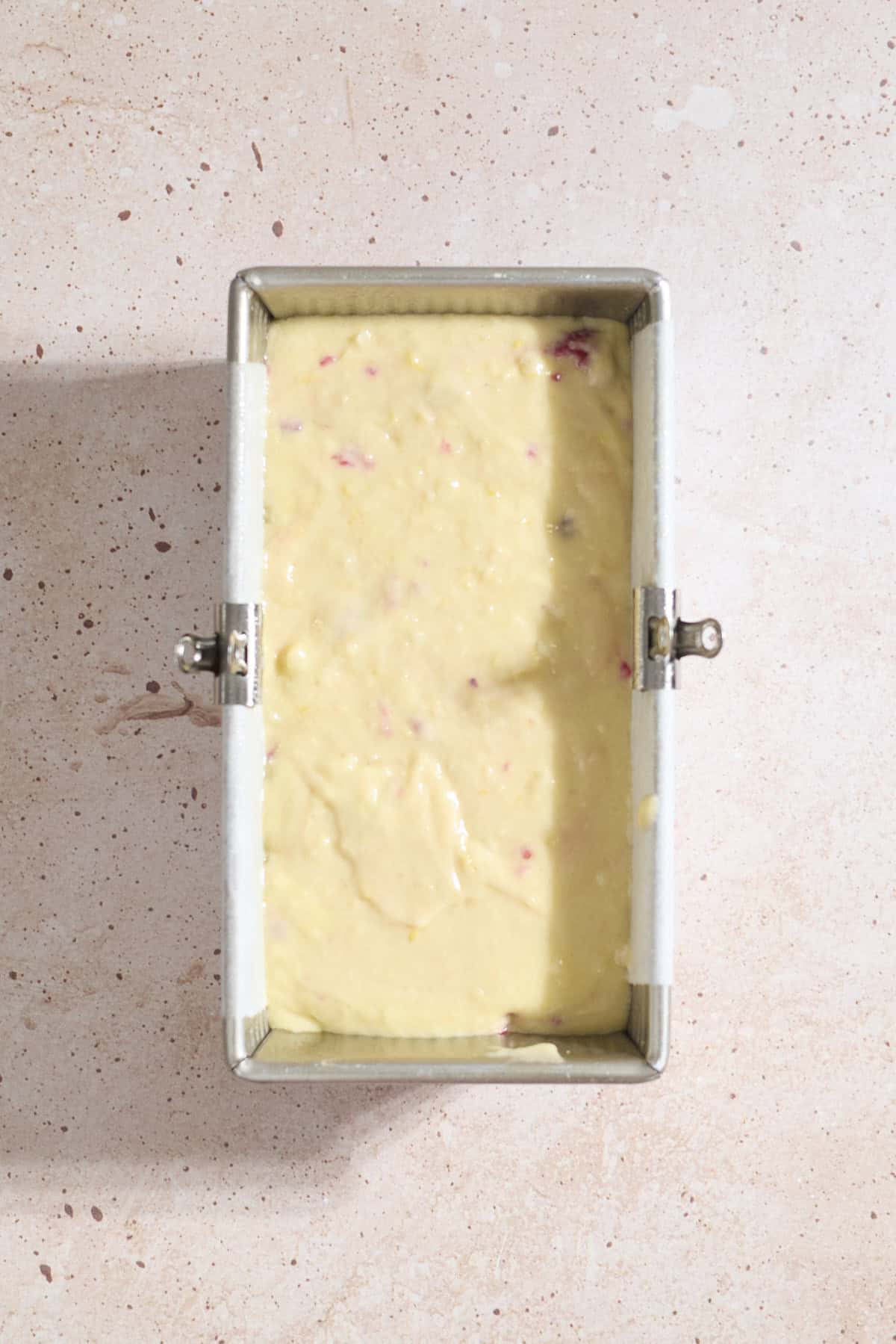 Batter poured into the bread pan.