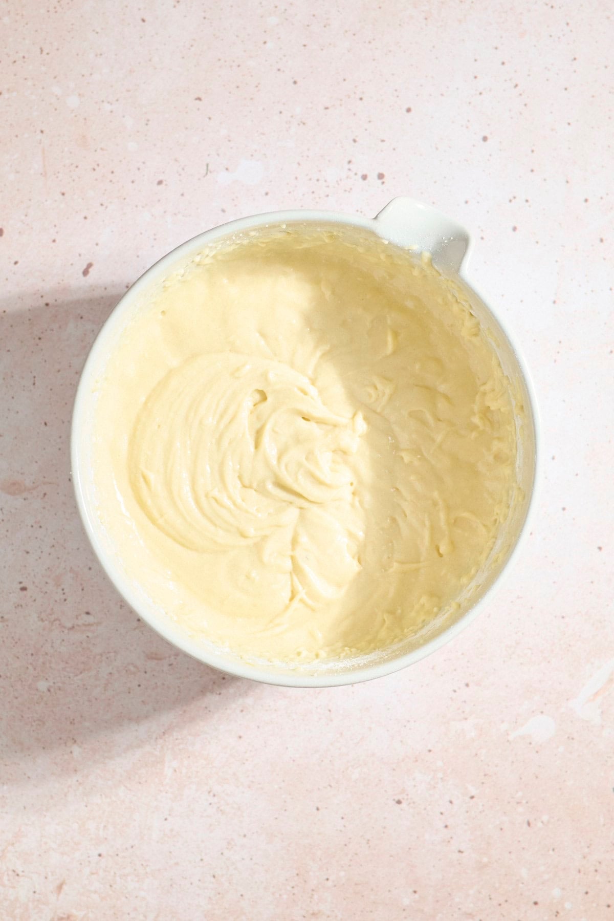 Batter mixed in a large mixing bowl.
