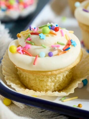 Sourdough Vanilla Cupcakes with sprinkles.
