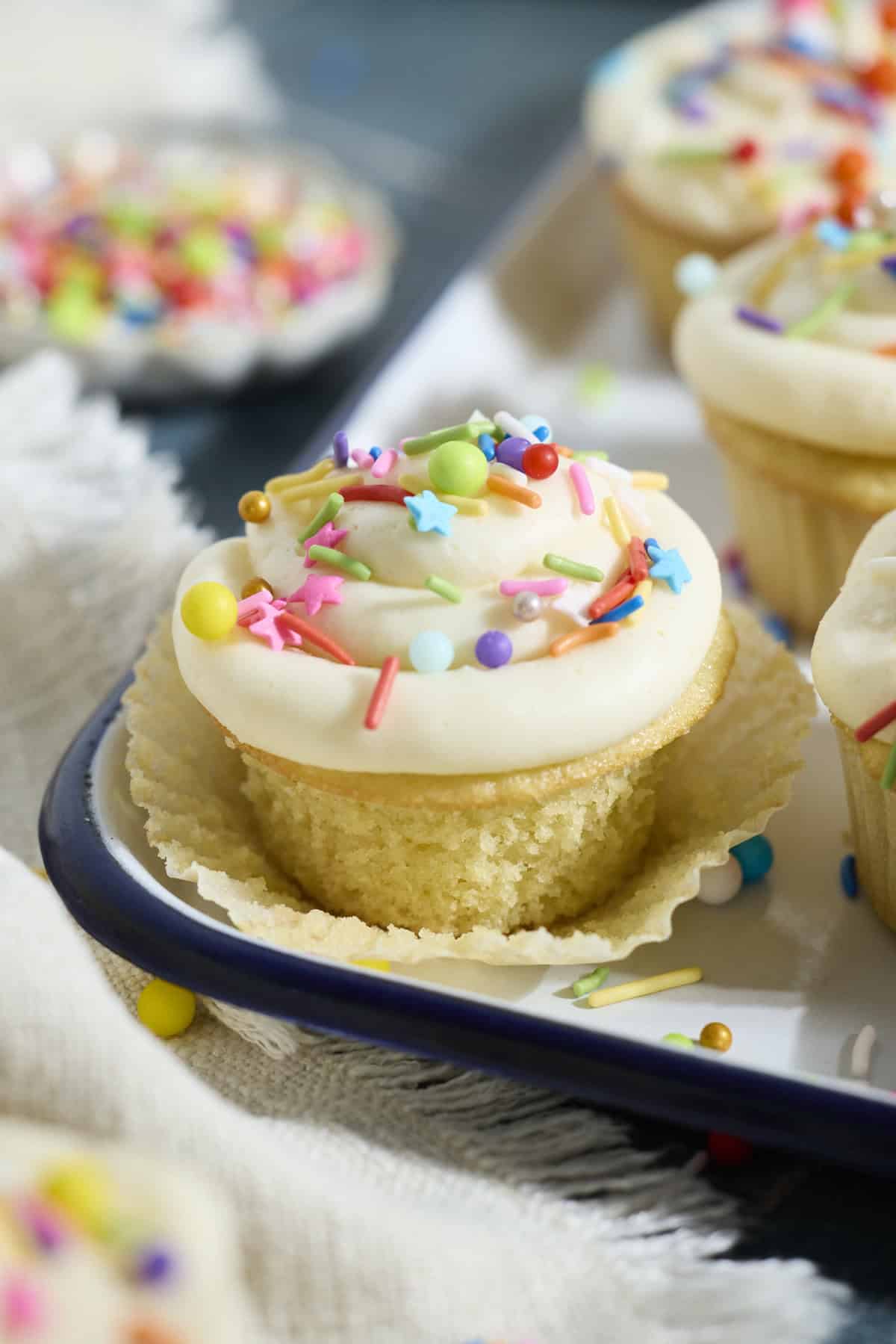 Sourdough Vanilla Cupcakes with sprinkles.