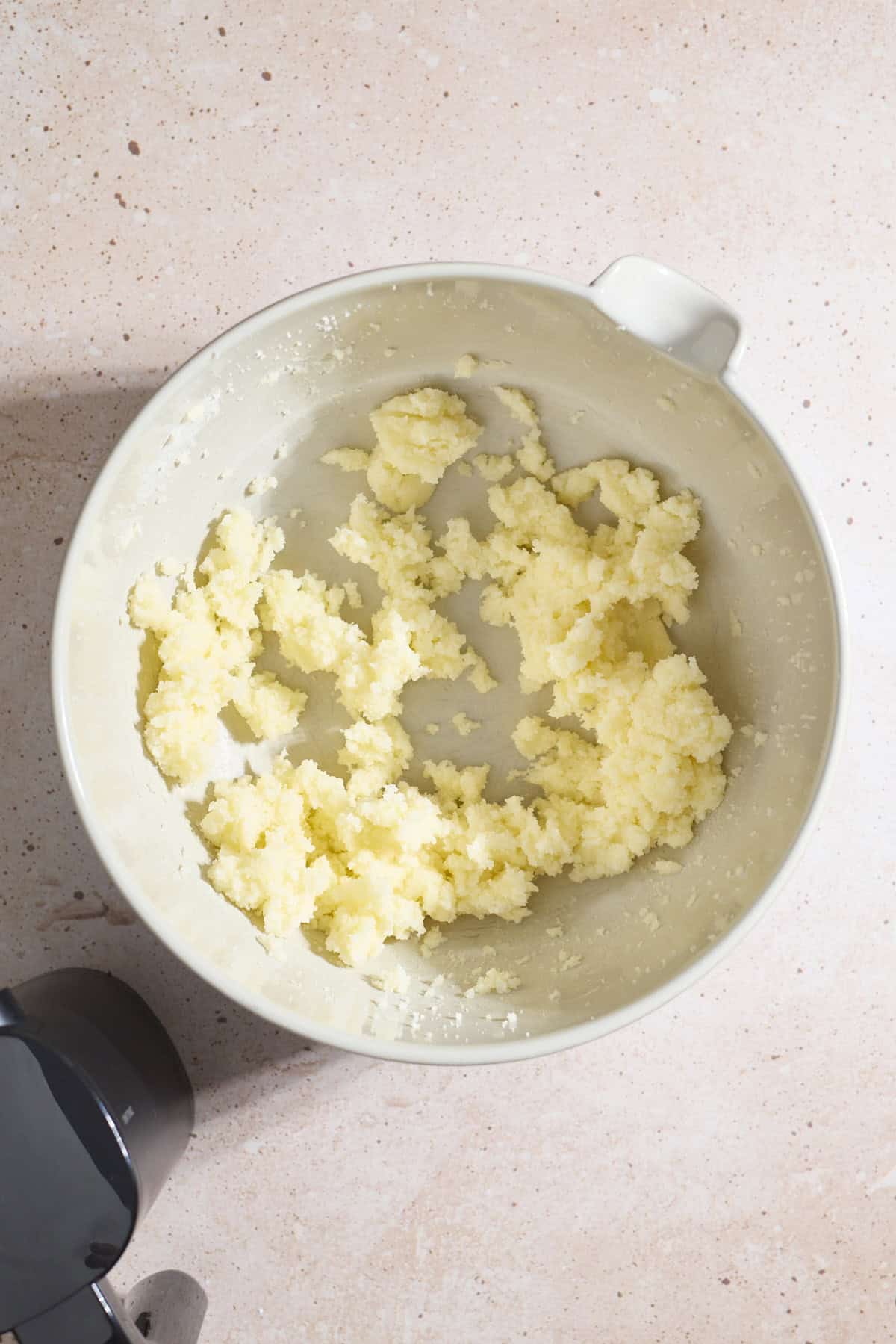 Creamed butter and sugar in a large mixing bowl.