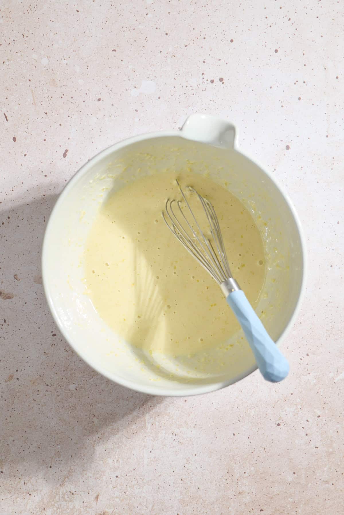 Wet ingredients in a large mixing bowl.