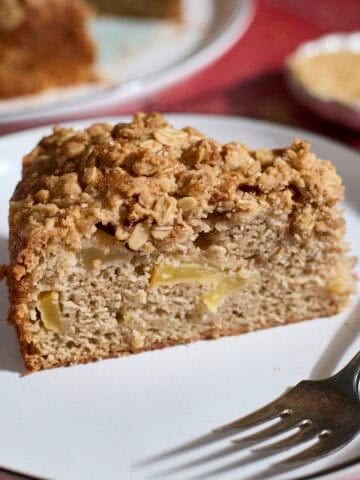 A slice of Sourdough Discard Apple Cake.