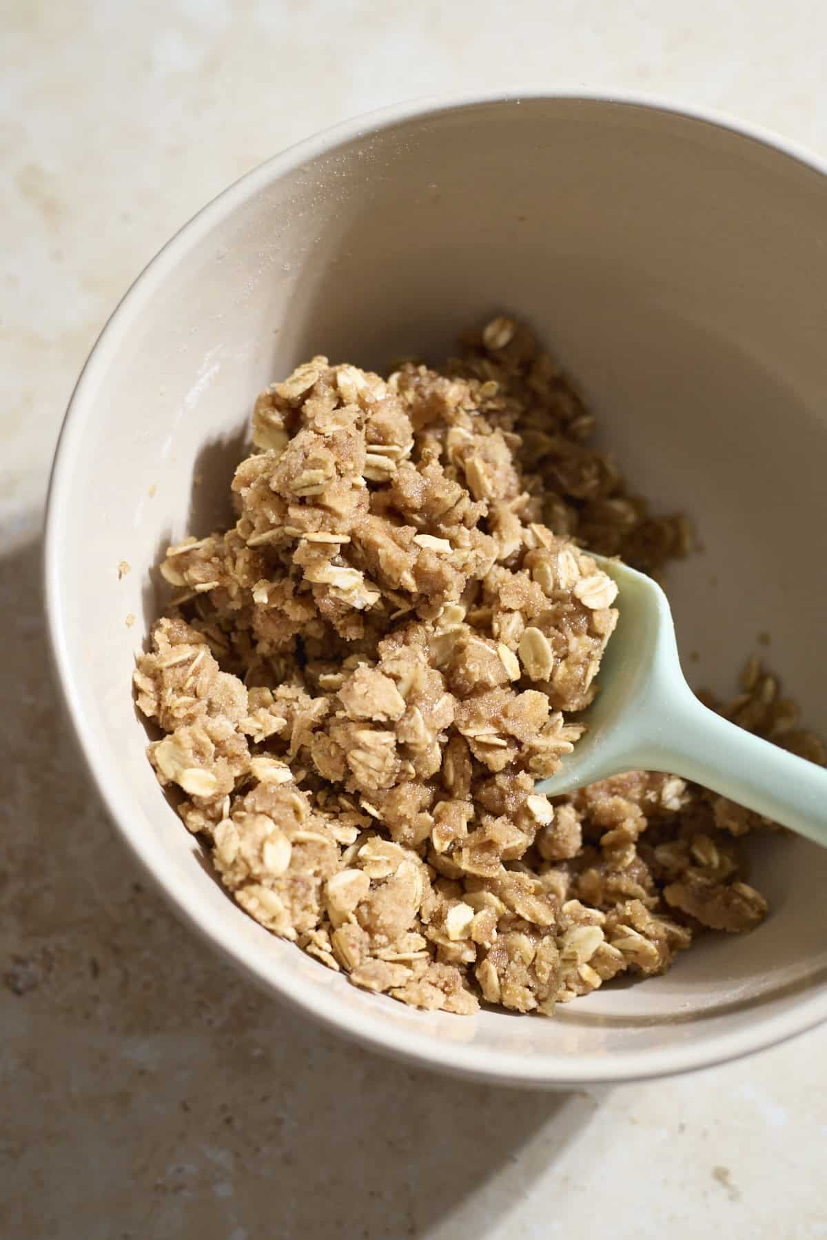 Streusel crumble in a small mixing bowl.