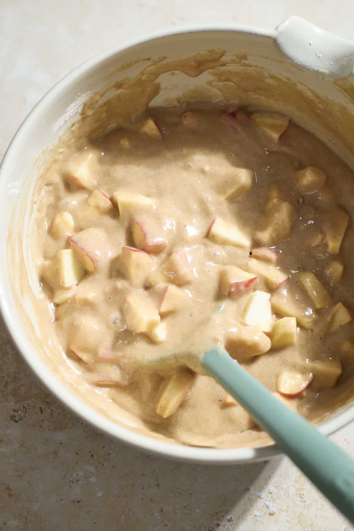 Apples mixed into the cake batter.