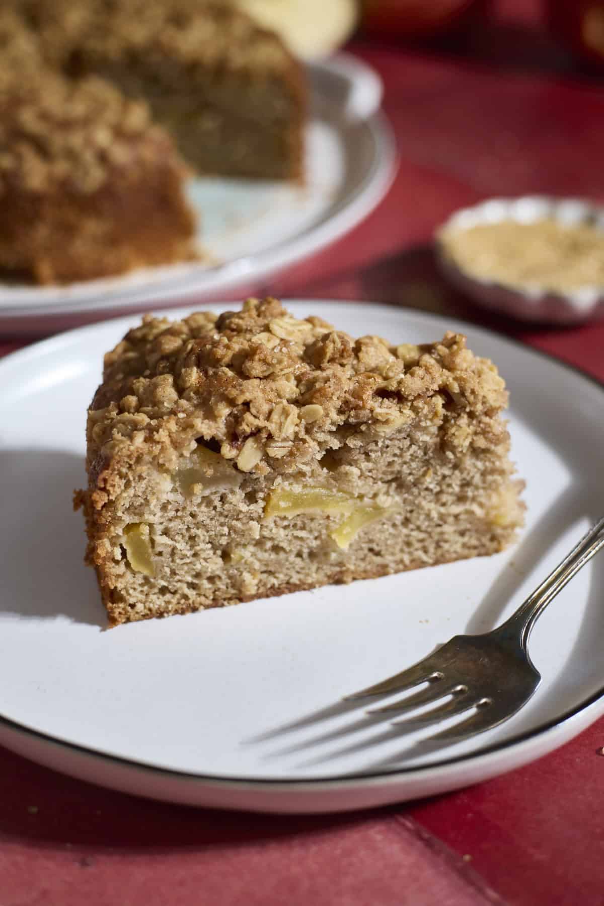A slice of Sourdough Discard Apple Cake.