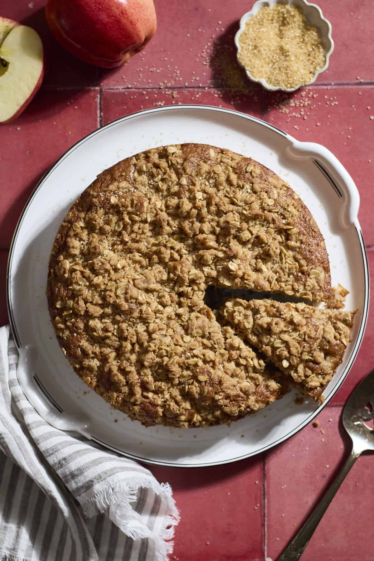 A slice cut from the Sourdough Discard Apple Cake.