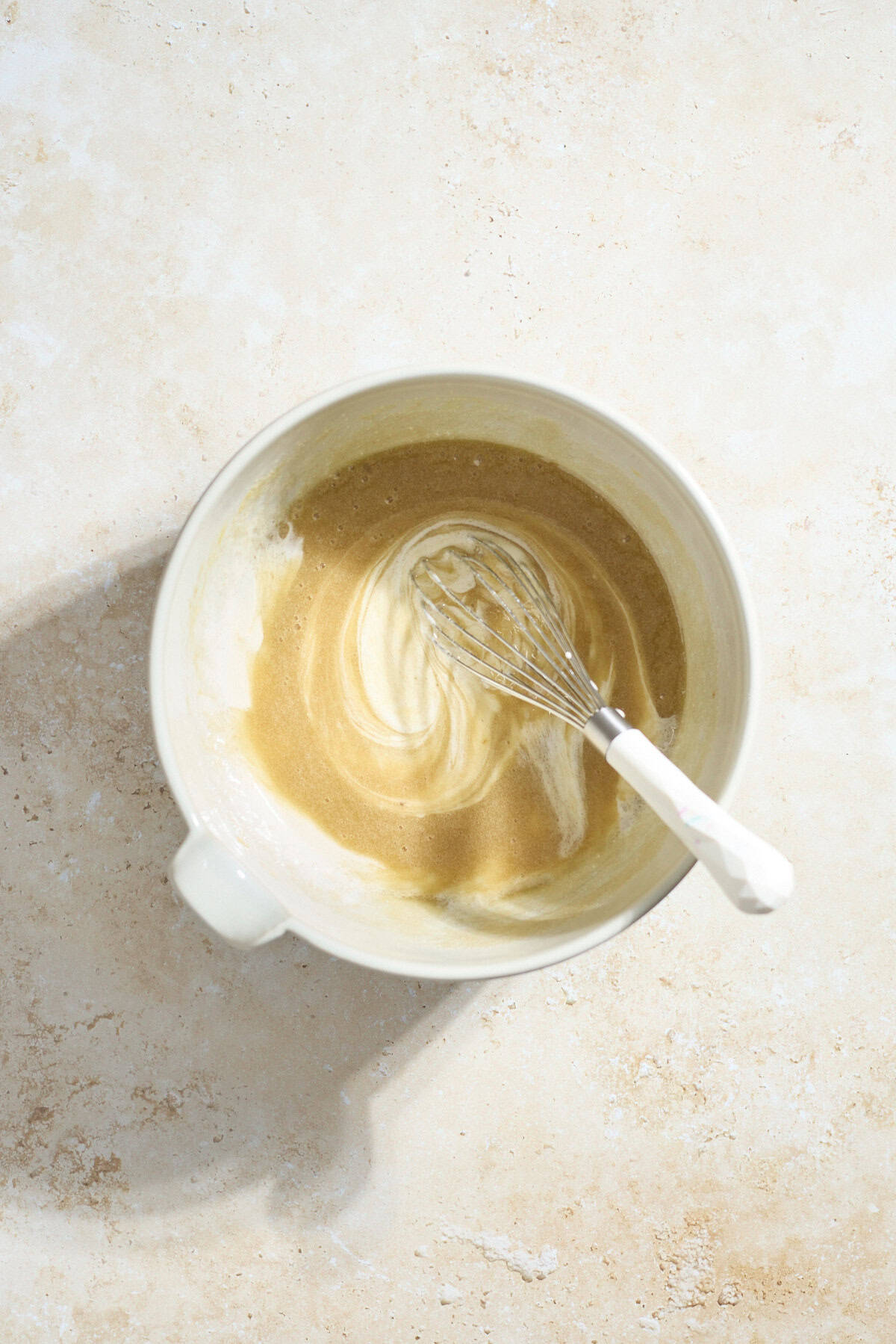 Wet ingredients mixed together in a bowl.
