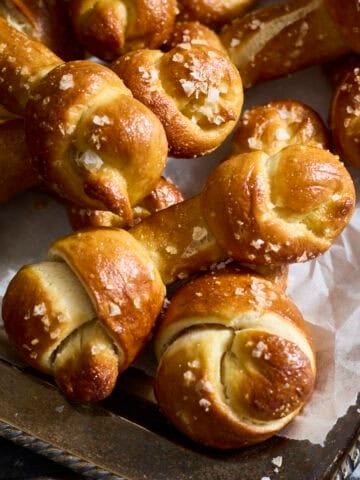 A pile of Sourdough Discard Halloween Pretzel Bones.