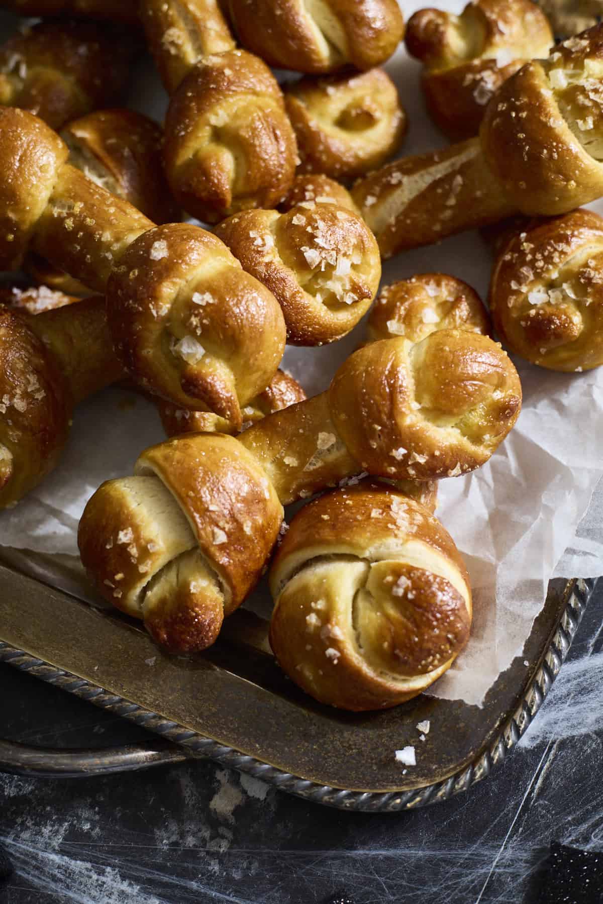 A pile of Sourdough Discard Halloween Pretzel Bones.