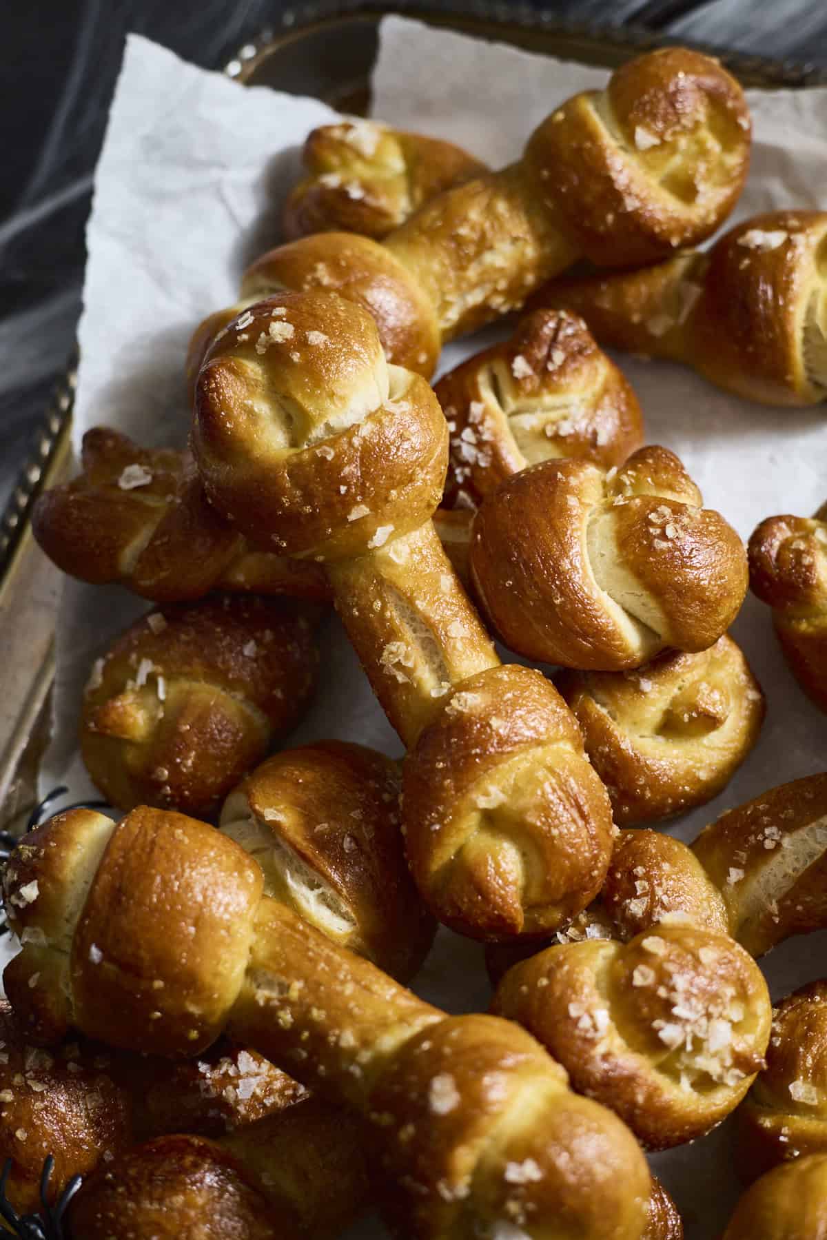 A pile of Sourdough Discard Halloween Pretzel Bones.